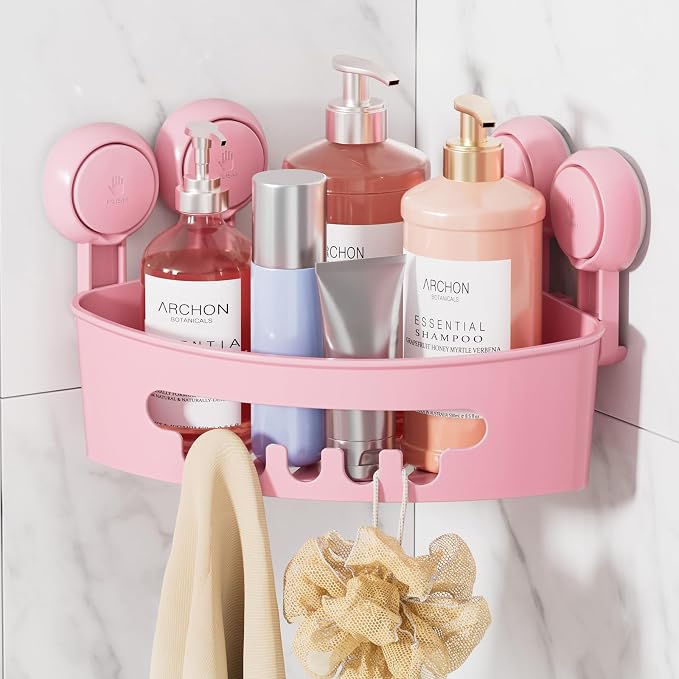 LEVERLOC Corner Shower Caddy Suction Cup, Shower Caddy Basket Powerful Suction by LEVERLOC