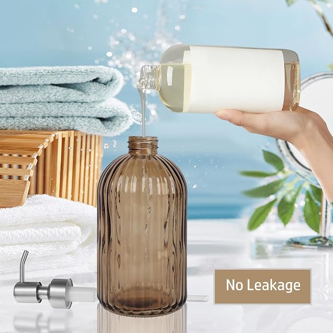 14Oz Brown Soap Dispenser Bathroom, Refillable Dish Soap Dispenser - Image 5