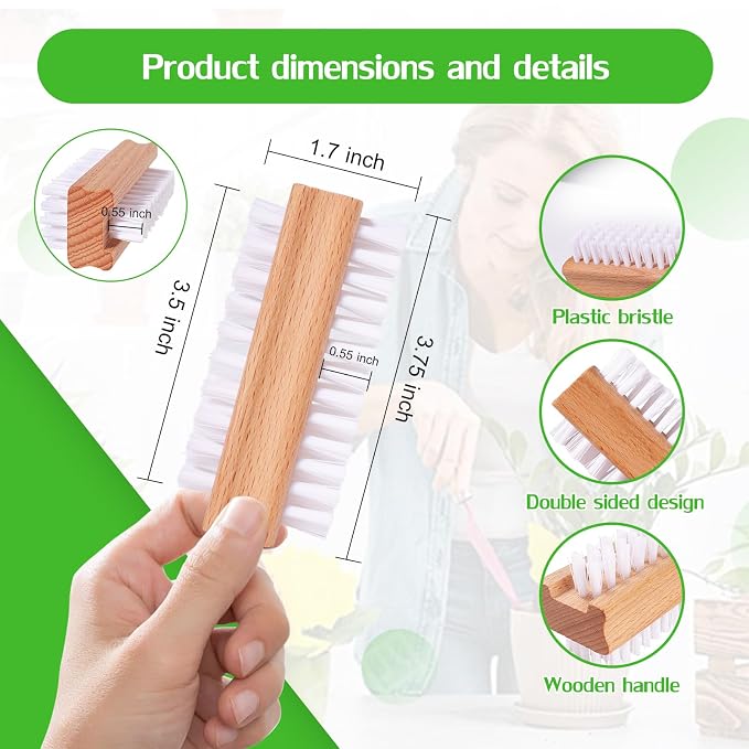 2 Pack Non-Slip Wooden Hand & Nail Brush, Dual-Sided Fingernail Scrub Brush - Image 2