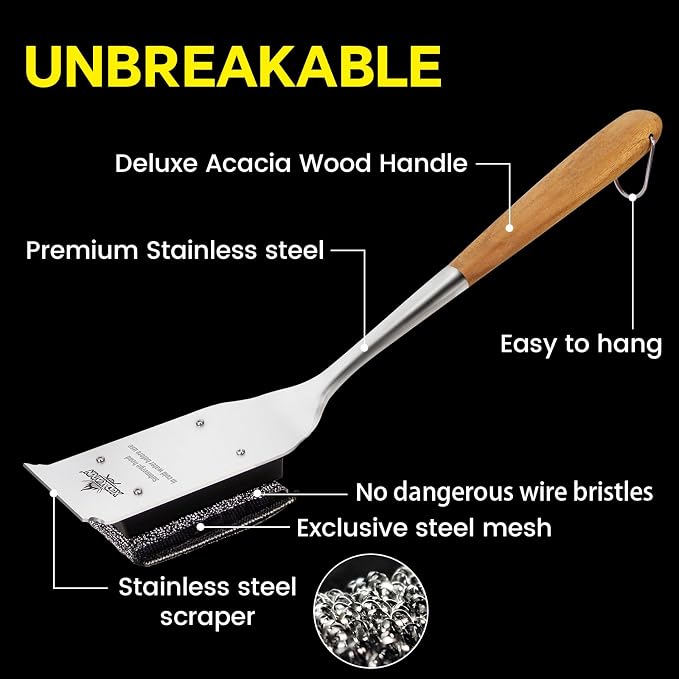 Grill Brush Bristle Free, with 5 BBQ Replacement Head, Stainless Steel Grates - Image 3