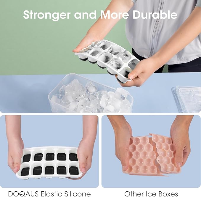 DOQAUS Ice Cube Tray with Lid and Bin, 4 Pack Silicone Plastic Ice Cubes Trays - Image 7