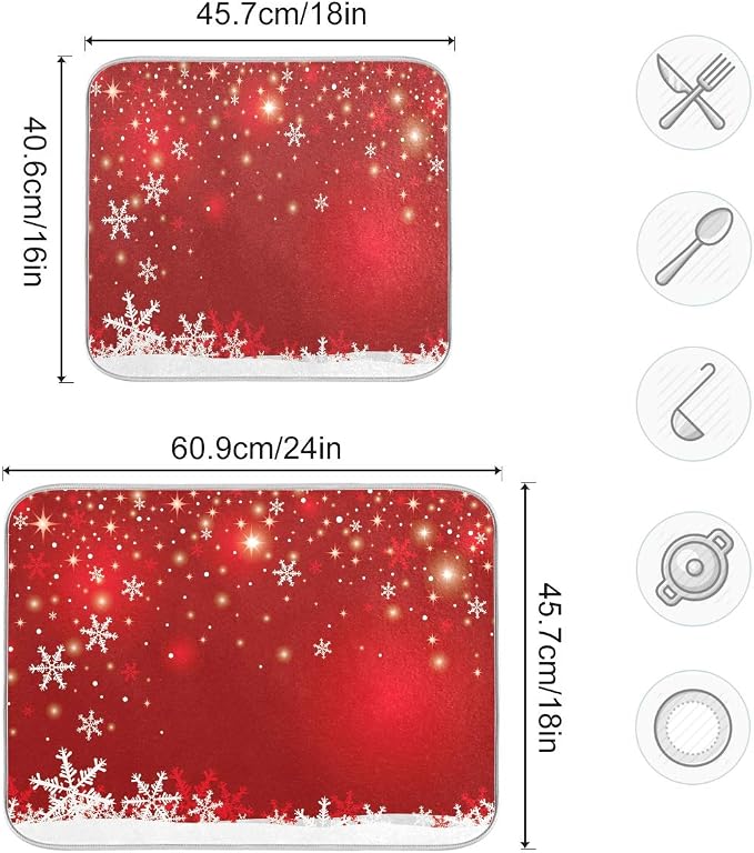 Christmas White Snowflake On Red Background Dish Drying Mat 16x18 inch Dish - Image 3