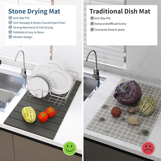 Hopegiver Stone Drying Mat for Kitchen Counter, Super Absorbent, Non-Slip & - Image 6