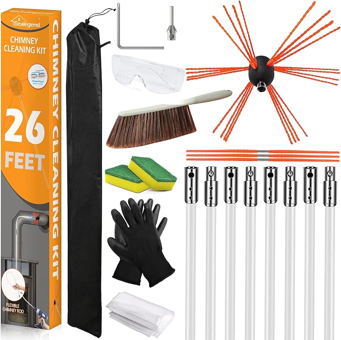 Sealegend 26 Feet Chimney Sweep Kit Chimney Brush, Rotary Chimney Cleaning Kit by Sealegend