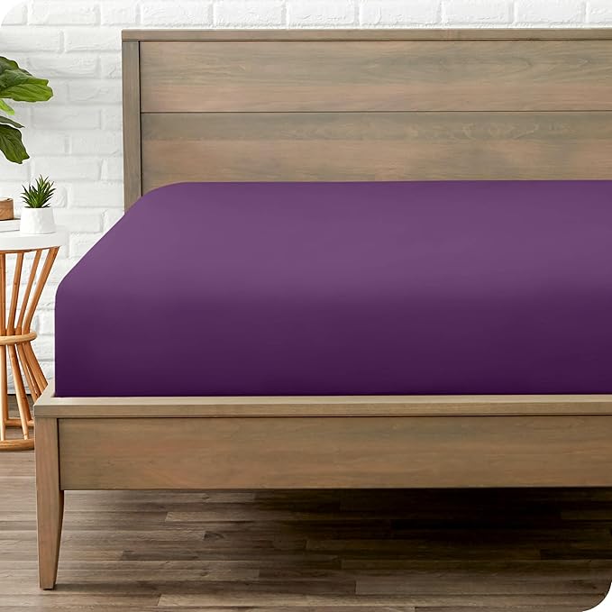 Bare Home Fitted Bottom Sheet Twin XL Size - Premium 1800 Microfiber - Ultra-Soft Hotel Luxury - Deep Pocket - Durable and Long Lasting (Twin XL, Plum)