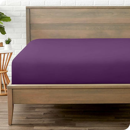 Bare Home Fitted Bottom Sheet Twin XL Size - Premium 1800 Microfiber - Ultra-Soft Hotel Luxury - Deep Pocket - Durable and Long Lasting (Twin XL, Plum)