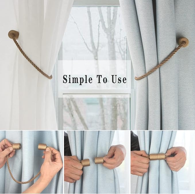 Magnetic Curtain Tiebacks 6 Pack Khaki Curtain Rope Tieback Curtain Holders - Image 3