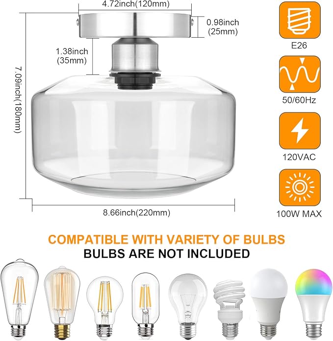 MAXvolador Industrial Semi Flush Mount Ceiling Light Brushed Nickel, Hanging - Image 2