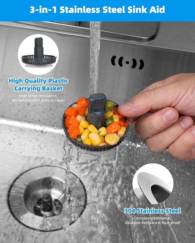 Hibbent Upgraded 2 Pack 3 in 1 Kitchen Sink Drain Strainer and Stopper Combo - Image 2