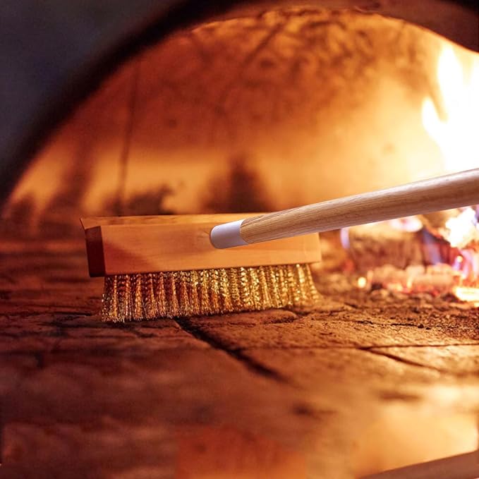 Wood Brush Head with Steel Scraper 9.6 Inch Pizza Oven Brush Brass Bristles - Image 6