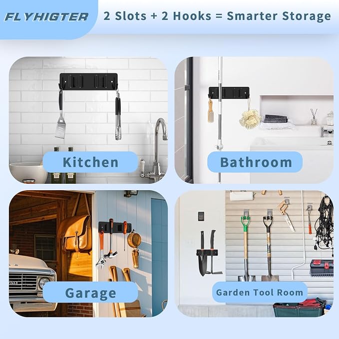 Broom and Mop Holder Wall Mounted, Heavy-Duty Stainless Steel Storage Rack - Image 7