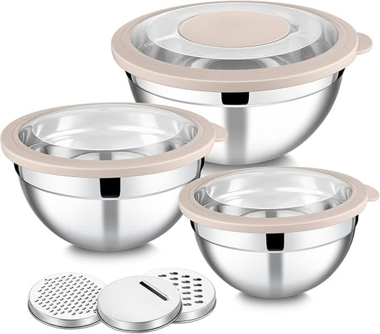 E-far Mixing Bowls with Lids and Graters, Stainless Steel Salad Mixing Bowl by E-far