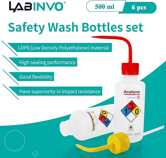 Safety Wash Bottles, Printed Acetone, Ethyl Alcohol, Isopropanol, Distilled - Image 2