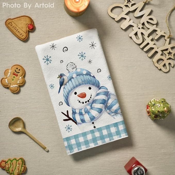 Artoid Mode Beige Blue Xmas Tree Snowman Christmas Kitchen Towels Dish Towels - Image 4