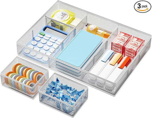 Marbrasse 3 Packs White Desk Drawer Organizers, Drawer Organizer Tray by Marbrasse