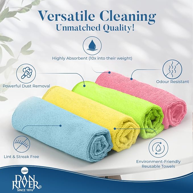 DAN RIVER 12-Pack Microfiber Towels – Ultra Absorbent, Lint-Free & Streak-Free - Image 3