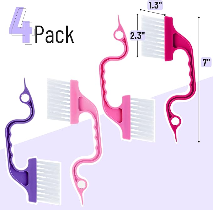 Slick- Window Track Cleaning Brush, 4 Pack, Ergonomic Handle, Built-in Scraper - Image 2