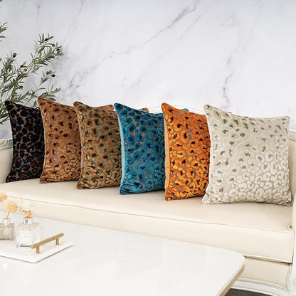 Alerfa Orange Floral Throw Pillow Cover 20 x 20 Inch Cut Velvet Sqaure Luxury Decorative Pillow Cover for Couch Living Room Bedroom