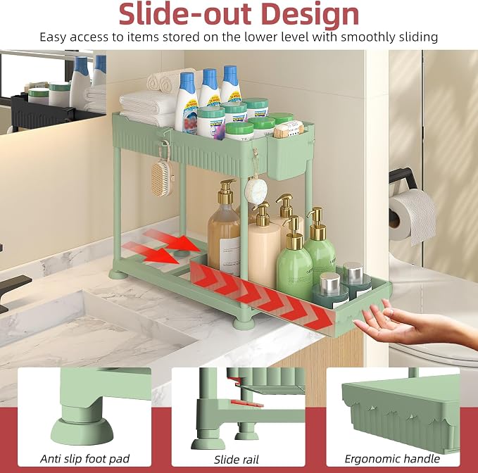 Under Sink Organizer, Bathroom Organizers and Storage, 2 Tier Multi-Use Pull - Image 2