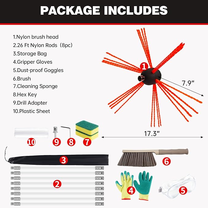 26 Feet Chimney Sweep Kit, Chrome Button Locking System, Chimney Cleaning Kit - Image 6