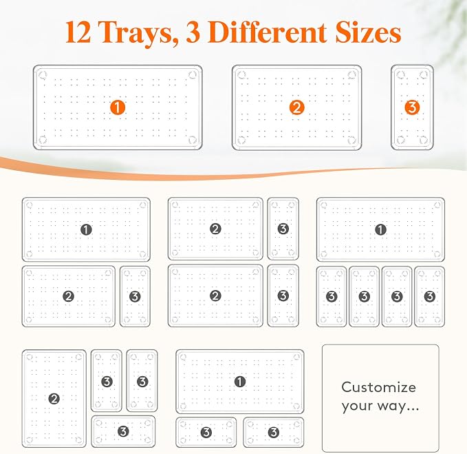 Lifewit 12 Pcs Large Bathroom Drawer Organizers, 3 Sizes Clear Plastic Storage - Image 3