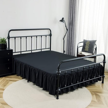 Bed Skirt Twin Size Ruffled Bed Skirt with Split Corners, 14 Inch Drop Dust Ruffle Bed Skirts with Platform, Black