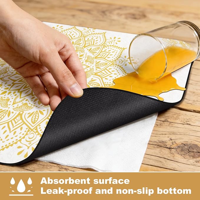 Yamaziot Boho Coffee Mat 12"x20", Floral Dish Drying Mat - Image 8