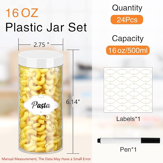 24 Pcs Plastic Jars, 16 OZ Plastic Jars - Image 2