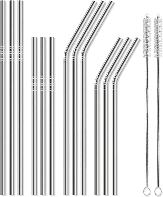 12 Pack of Reusable Stainless Steel Metal Straws, 3 Straight + 3 Bent 10.5 Inch by Unknown
