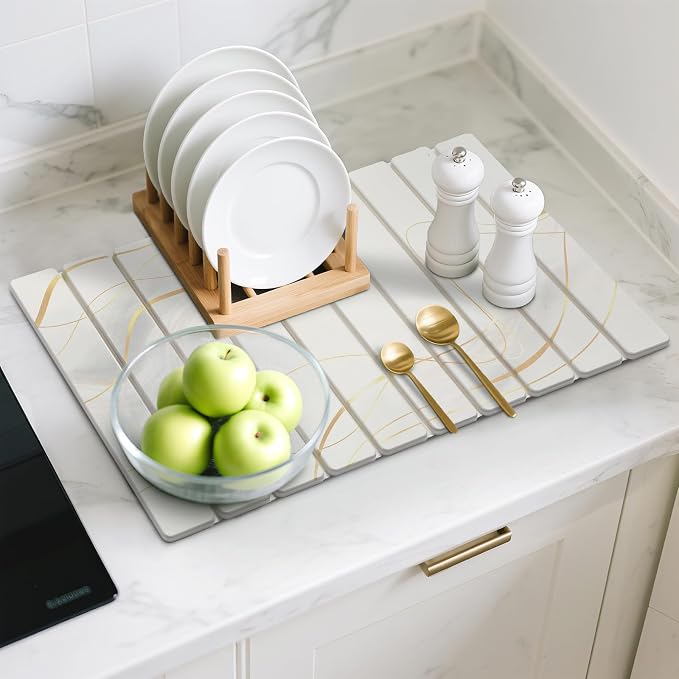 Large Stone Dish Drying Mat for Kitchen Counter, Foldable Water Absorbing - Image 8
