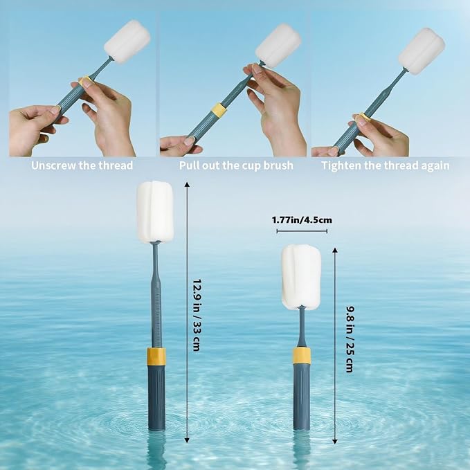 Dishwashing Foam Sponges Brush Telescopic Long Handle Scrubbing Brushes Clean - Image 3
