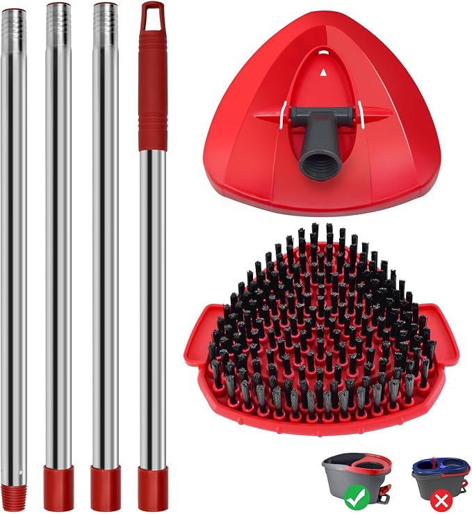 4 Part Stainless Steel Spin Mop Handles, Mop Base & Upgrade Scrub Brush Combo - Image 9