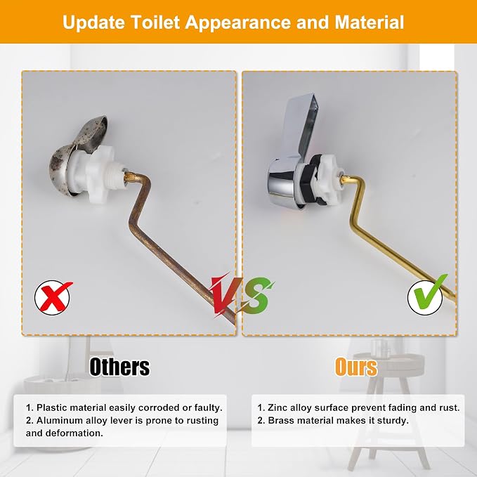 Hibbent Universal Metal Side Mount Toilet Handle Replacement Kit, Brass Toilet - Image 6