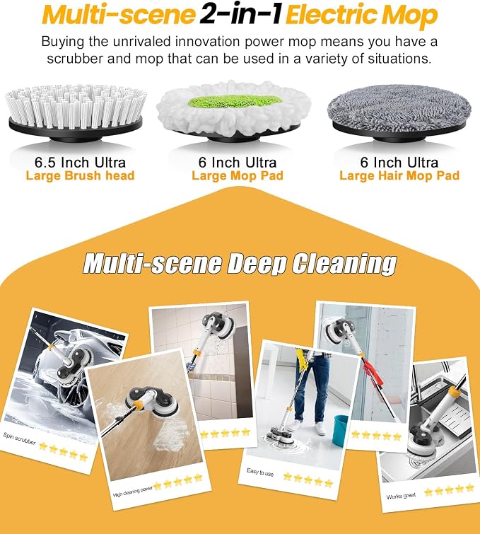 qimedo 800RPM Cordless Electric Mop, 6000mAh Battery Electric Power Scrubber & - Image 6