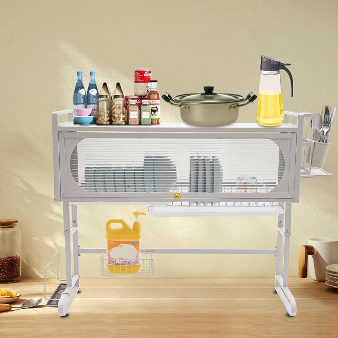 3 Tier Over The Sink Dish Drying Rack W/Clear Cabinet Door, Adjustable Dish - Image 5