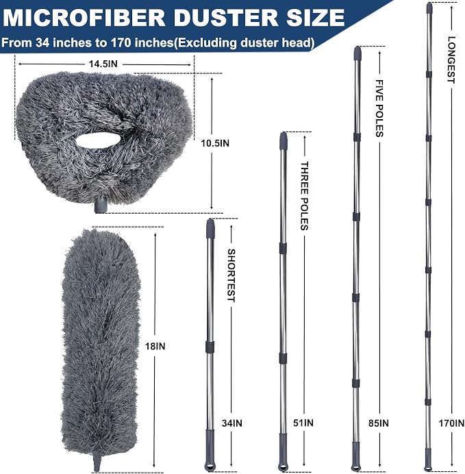 20+ Ft High Reach Ceiling Fan Duster &Microfiber Feather Brush Duster - Image 2