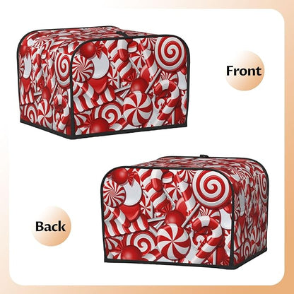 Red And White Christmas Candy Canes 4 Slice Toaster Cover, Waterproof Toaster Dust Cover Bread Maker Protective Cover For Small Kitchen Appliance Dining Room Table Home Decor Gifts