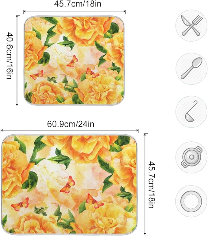 Tarity Watercolor Yellow Rose Dish Drying Mat - Image 3