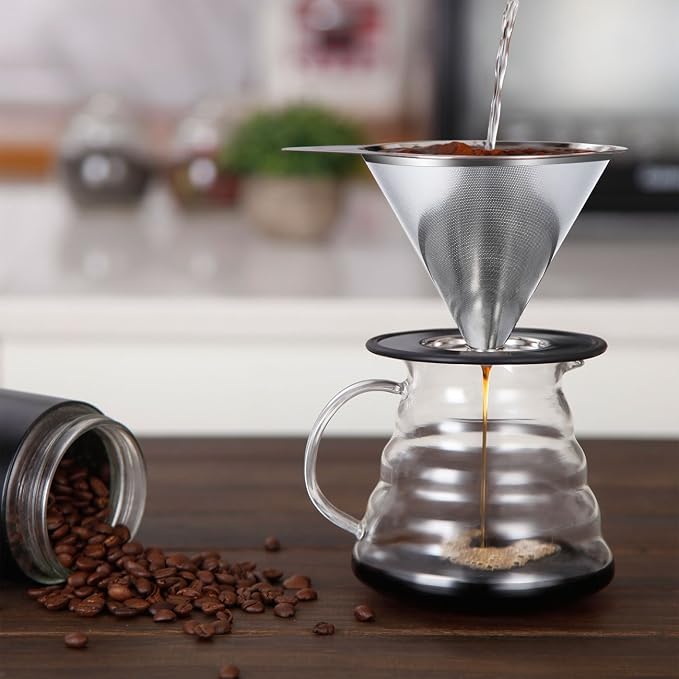 LHS Pour Over Coffee Dripper Stainless Steel Coffee Filter Metal Cone Filter - Image 7