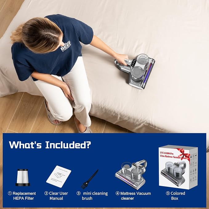 Bed Vacuum Cleaner 5 in 1 with Mattress Vacuum 16Kpa Suction 253.7nm UV-C Light - Image 6
