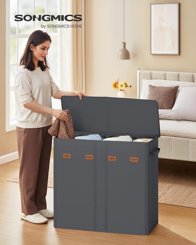 SONGMICS 55.4 Gallon Laundry Hamper, 4-Compartment Laundry Basket Sorter - Image 2