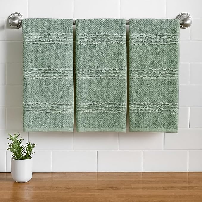 Sage Green Kitchen Dish Towels: 100% Cotton Cloth Soft Cleaning Drying - Image 2