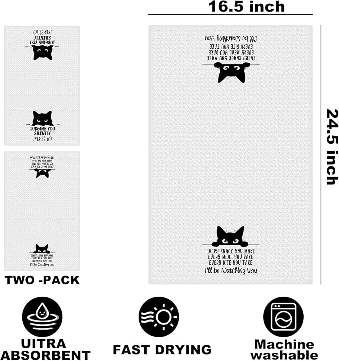 Hanamiya Na 2Pcs Funny Cat Kitchen Towels 24x14 Inch, Reusable Durable - Image 2