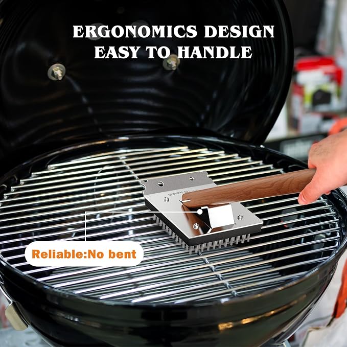 SIMPLETASTE Grill Brush and Scraper, Cherry Wooden Handle Wire Grill Brush - Image 7