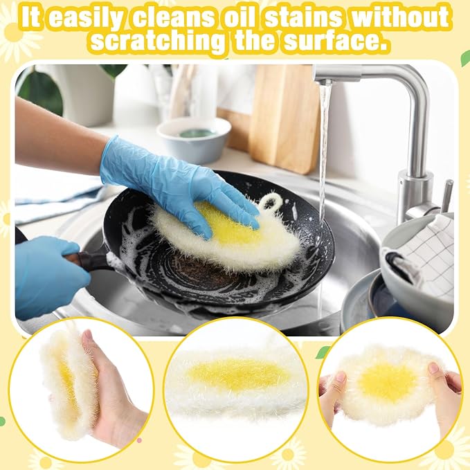 6 Piecs Daisy Shape Dish Sponge Dual Sided Non Scratch Daisy Dish Washing - Image 4
