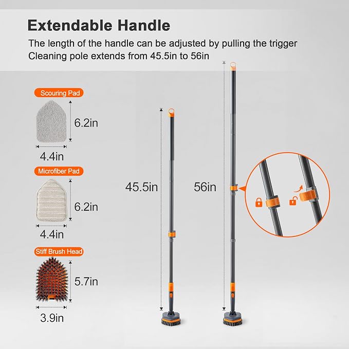 Tile Tub Scrubber Brush with 3 Different Function Cleaning Heads and 56" - Image 2