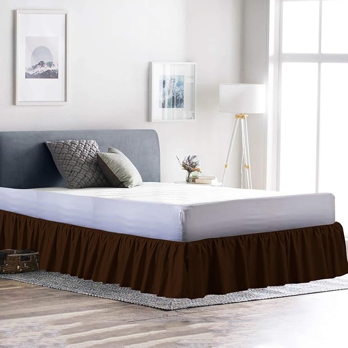 Ruffled Bed Skirt (Full XL, Brown) 18 Inch Drop Dust Ruffle with Platform, 100% Cotton 600 Thread Count Fabric, Gathered Styling, Available in All Bed Sizes and 23 Colors - Bedskirt