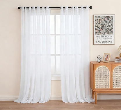 PI White Sheer Curtains 96 inches Long,Elegant Light Filtering Window Drapes for Living Room,Grommet Top Voile Window Treatment for Bedroom,2 Panels (W52 X L96, Optical White)