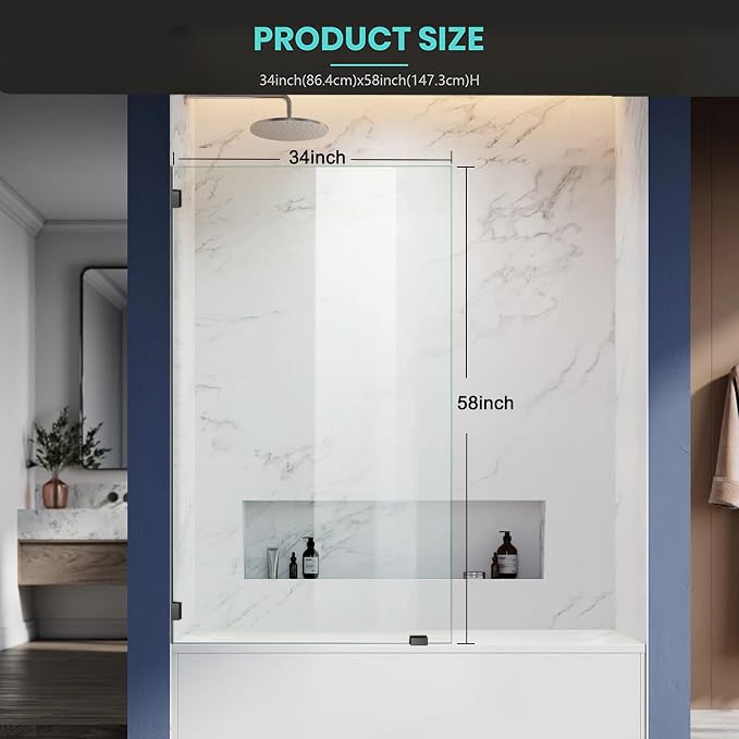 34" W x 58" H Frameless Single Fixed Bath Panel, Fixed Bathtub Screen - Image 4