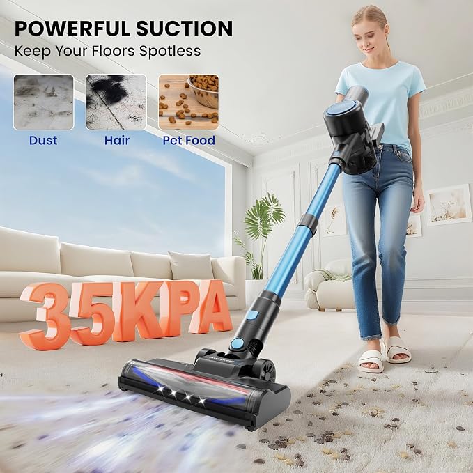 Cordless Vacuum Cleaner with 35Kpa Suction, Battery Vacuum Cleaner with LED - Image 2